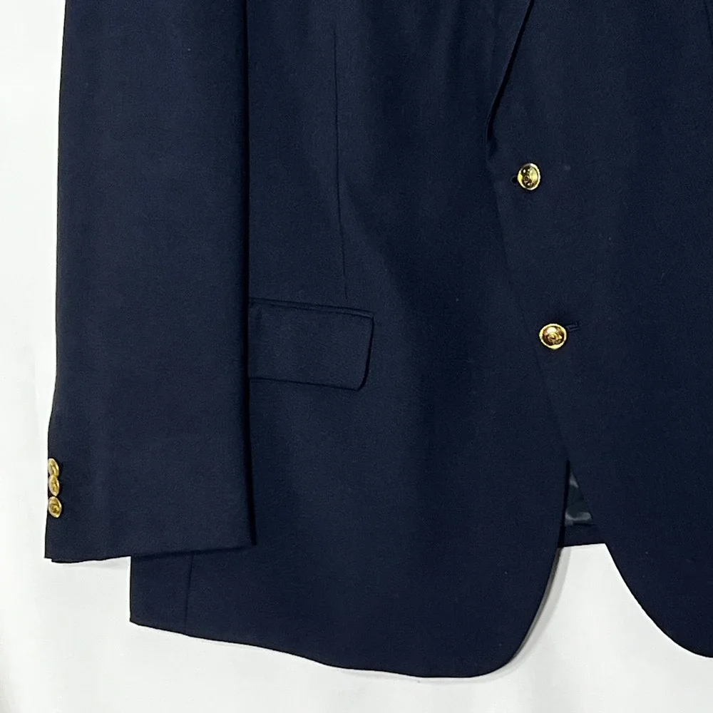 Stafford Essentials Men Navy Blue Wool Blend Two Button Blazer Jacket 50 Regular